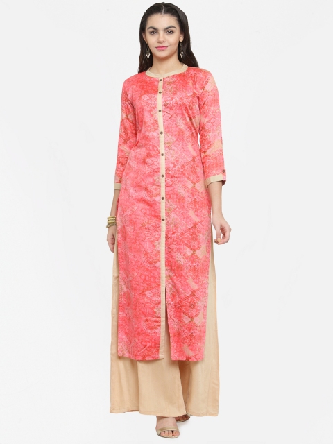 

Kvsfab Pink & Beige Cotton Blend Unstitched Dress Material