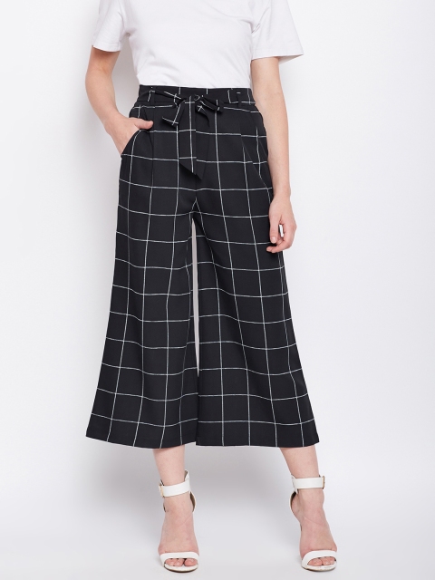 

WISSTLER Women Black Flared Checked Palazzos