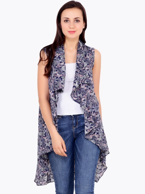 

Cation Blue Printed Open Front Shrug