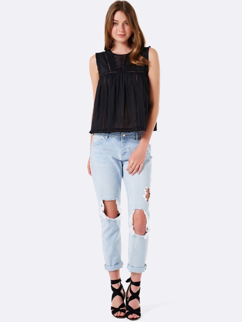 

Forever New Women Black Self Design Boxy Top