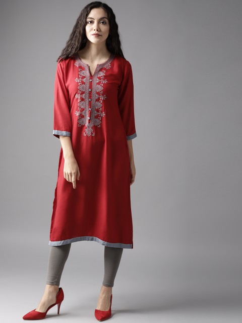 

Moda Rapido Women Red Yoke Design Straight Kurta