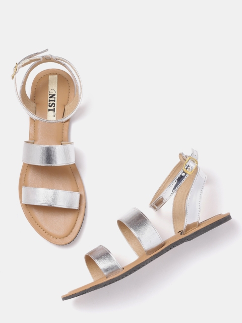 

GNIST Women Silver-Toned Solid Open Toe Flats