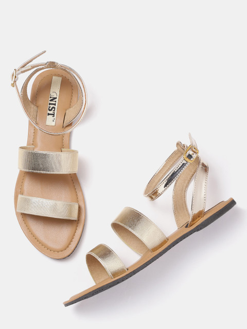 

GNIST Women Gold-Toned Solid Open Toe Flats