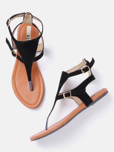 

GNIST Women Black Solid Mid-Top Open Toe Flats