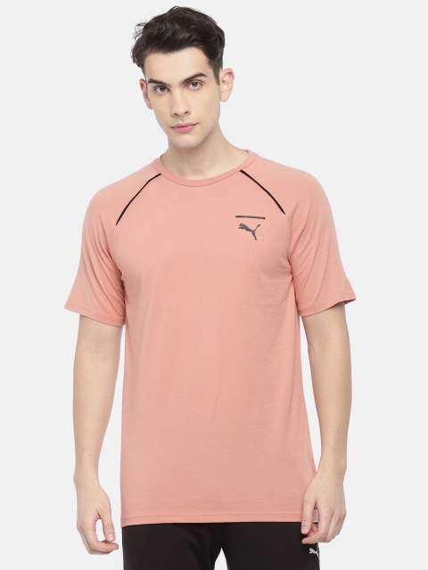 Puma Men Peach-Coloured Evo Core Dry-CELL Solid Sports T-shirt