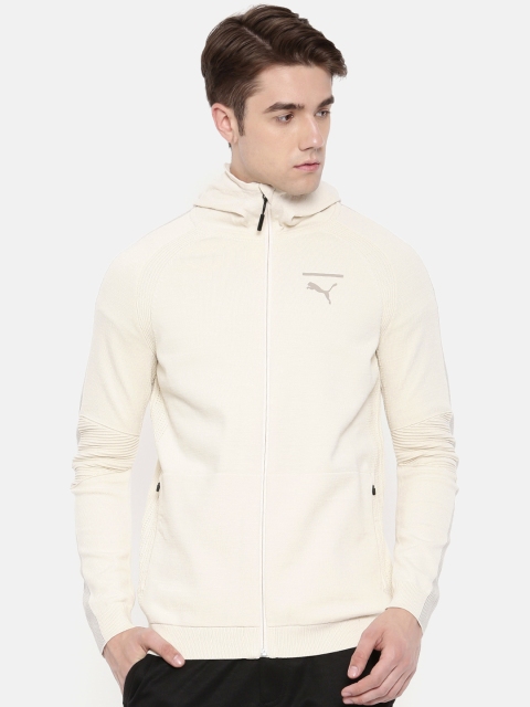 

Puma Men Cream-Coloured Solid EvoKNIT Move FZ Hooded Sweatshirt