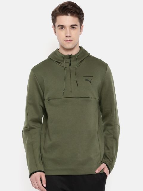

Puma Men Olive Green Solid Hooded Evo Core Savanh Sweatshirt