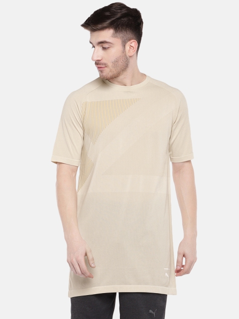 

Puma Men Beige EvoKNIT Tee Birch Longline Sports T-shirt