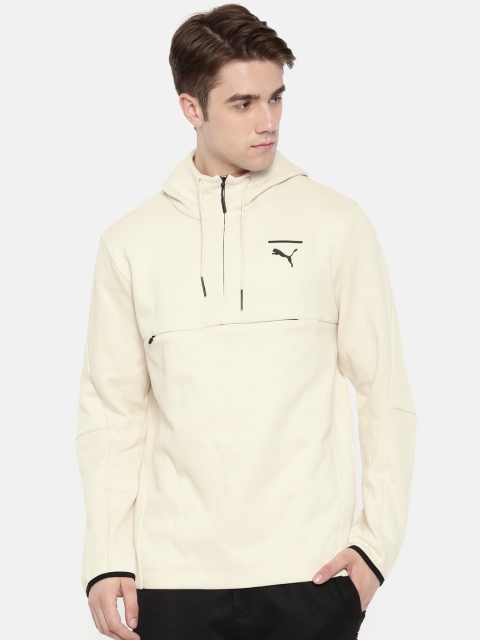 

Puma Men Off White Solid Hooded Evo Core Savanh Sweatshirt