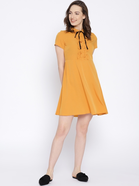 

DressBerry Women Mustard Yellow Solid Fit and Flare Dress