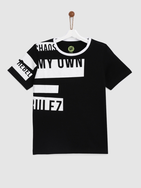 

YK Boys Black Printed Round Neck T-shirt