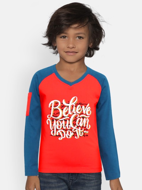 

YK Boys Red Blue Printed Pure Cotton Organic Cotton T-shirt