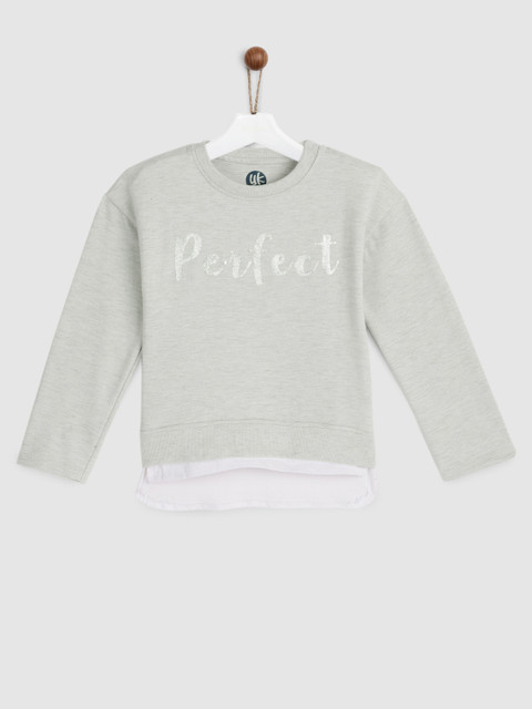 

YK Girls Grey Solid Sweatshirt