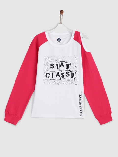 

YK Girls White & Pink Printed Sweatshirt