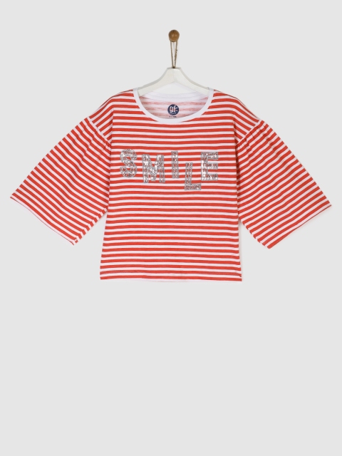 

YK Girls Red Striped Round Neck T-shirt