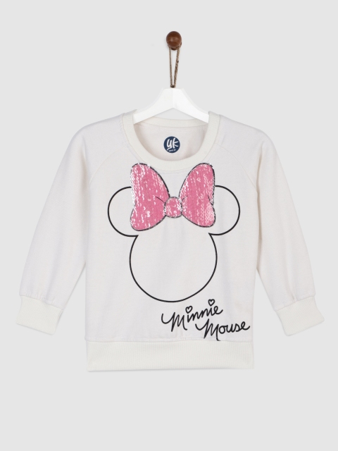 

YK Disney Girls Off-White Solid Sweatshirt