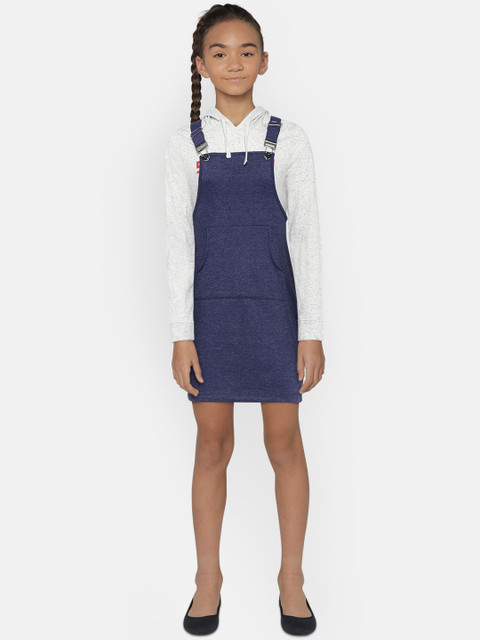 

YK Girls Blue Solid Pinafore Dress
