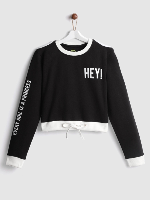 

YK Girls Black Printed Crop Sweatshirt