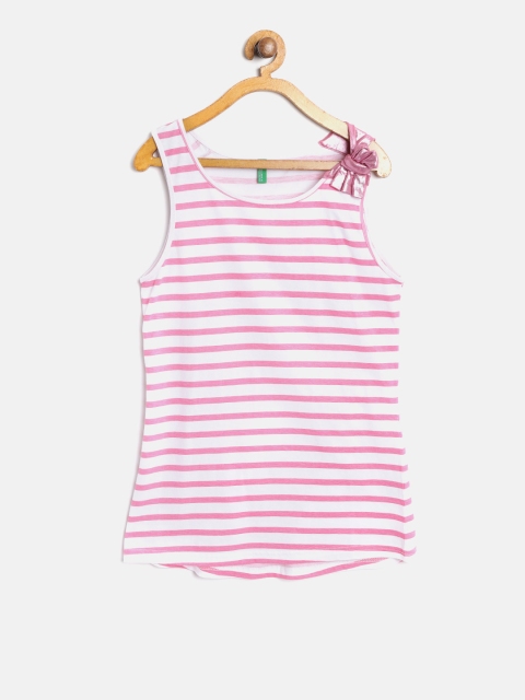 United Colors of Benetton Girls Pink & White Striped Top