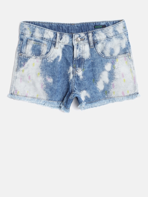 

United Colors of Benetton Girls Blue Washed Regular Fit Denim Shorts