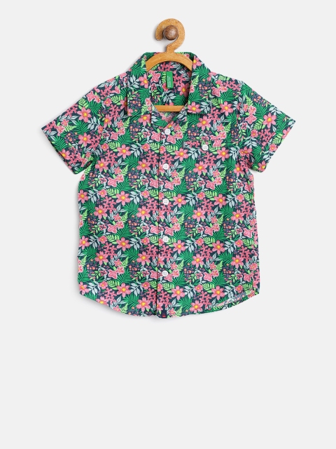 

United Colors of Benetton Boys Green & Pink Regular Fit Printed Casual Shirt