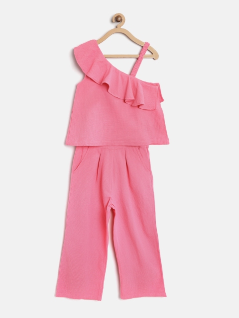 

United Colors of Benetton Girls Pink Self Design Basic Jumpsuit