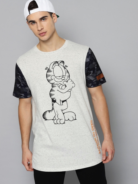 

Kook N Keech Garfield Men White & Black Printed Longline T-shirt