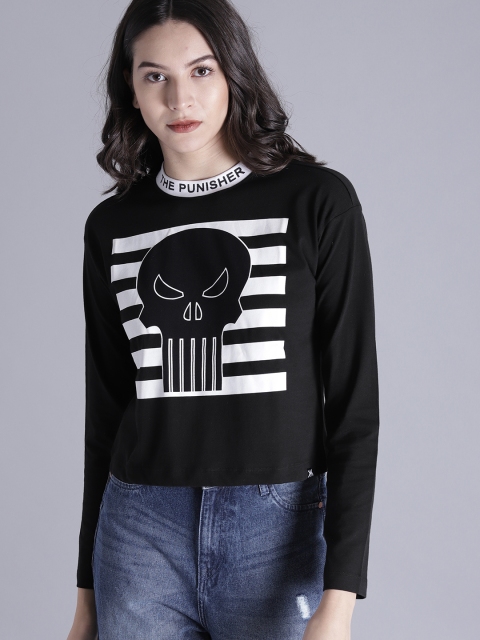 

Kook N Keech Marvel Women Black & White Printed Round Neck T-shirt