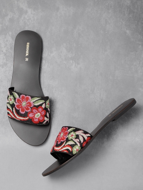 

Anouk Women Black & Pink Woven Design Open Toe Flats