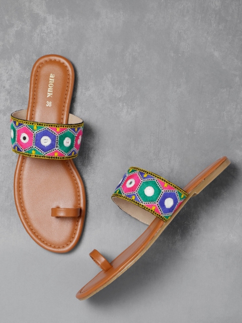 

Anouk Women Blue & Pink Embroidered One Toe Flats with Mirror Work