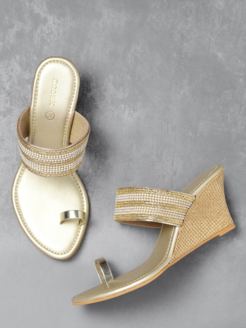 

Anouk Women Gold-Toned Embroidered & Beaded Wedges