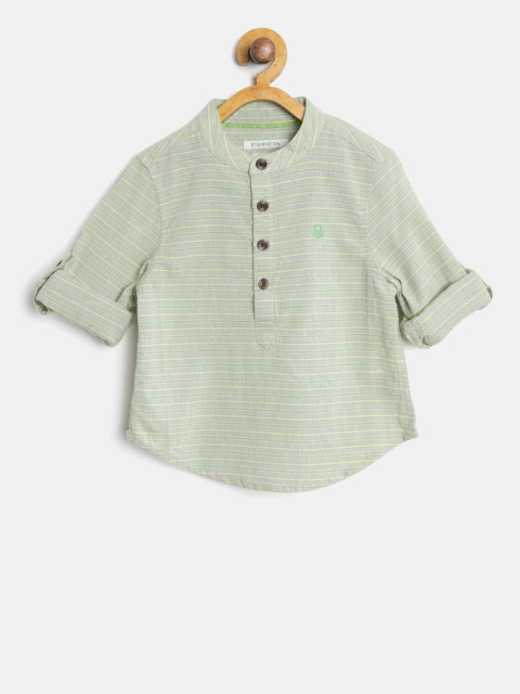 

United Colors of Benetton Boys Grey & Green Regular Fit Striped Casual Shirt