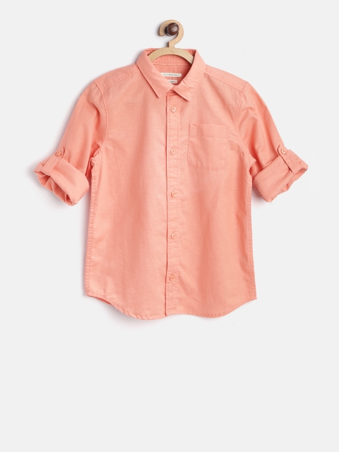 

United Colors of Benetton Boys Peach-Coloured Regular Fit Solid Casual Shirt