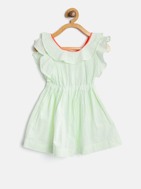 

United Colors of Benetton Girls Green & White Striped Fit & Flare Dress