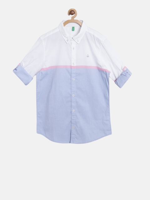 

United Colors of Benetton Boys Blue & White Colourblocked Casual Shirt