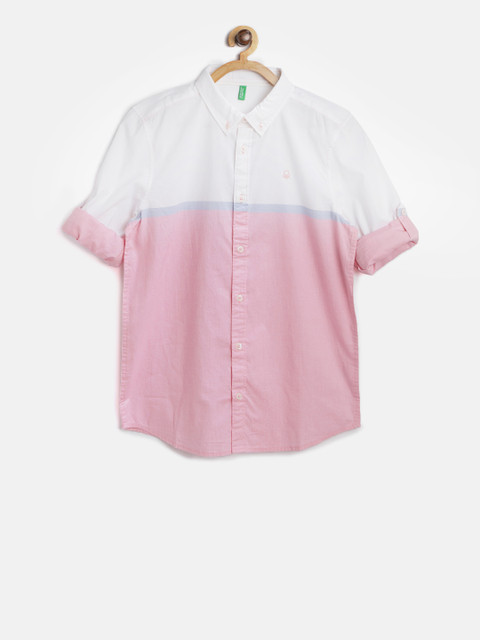 

United Colors of Benetton Boys Pink & White Regular Fit Colourblocked Casual Shirt