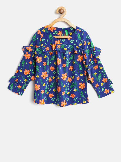 

United Colors of Benetton Girls Blue & Orange Floral Print Top