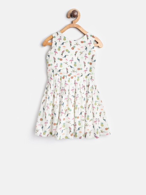 

United Colors of Benetton Girls Off-White Printed Fit & Flare Dress