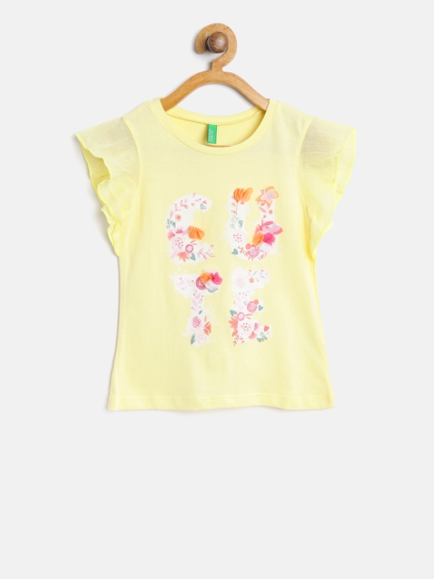 

United Colors of Benetton Girls Yellow Printed Top