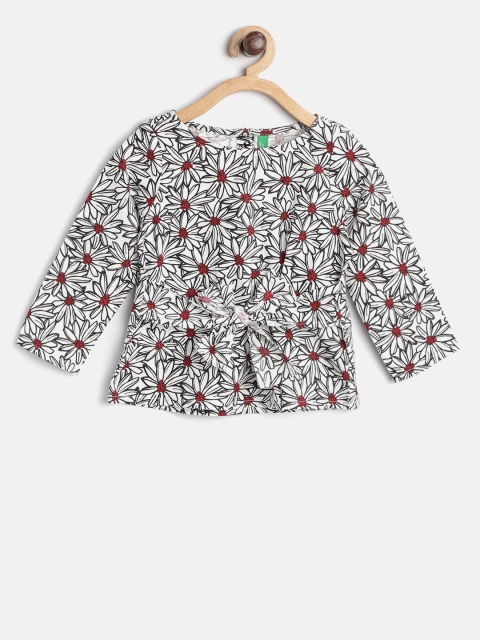 

United Colors of Benetton Girls White & Black Floral Print Top