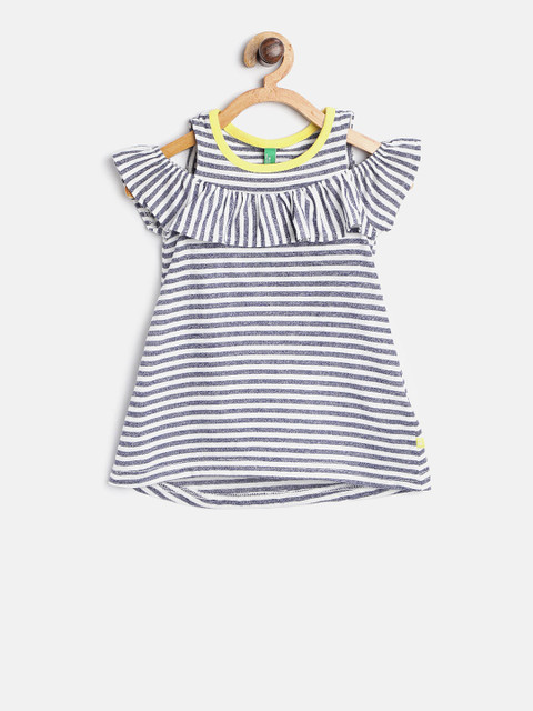 

United Colors of Benetton Girls Navy Blue & White Striped A-Line Dress