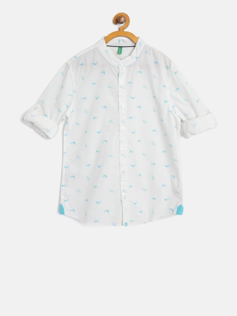 

United Colors of Benetton Boys White & Blue Printed Casual Shirt