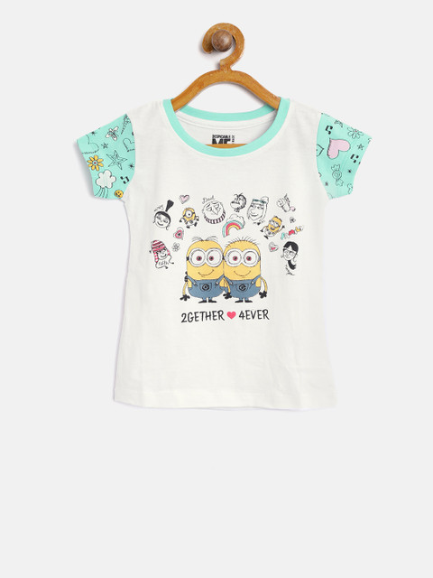 

YK Girls White Printed Round Neck T-shirt