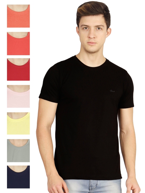 

Genx Men Pack of 7 Solid Round Neck T-Shirt, Black