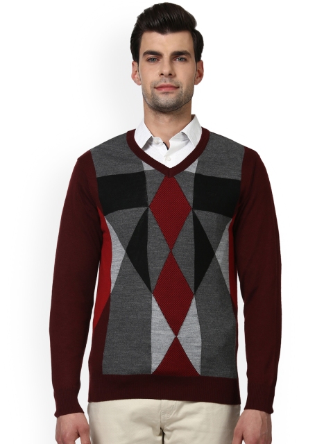 

ColorPlus Men Maroon & Grey Self Design Pullover