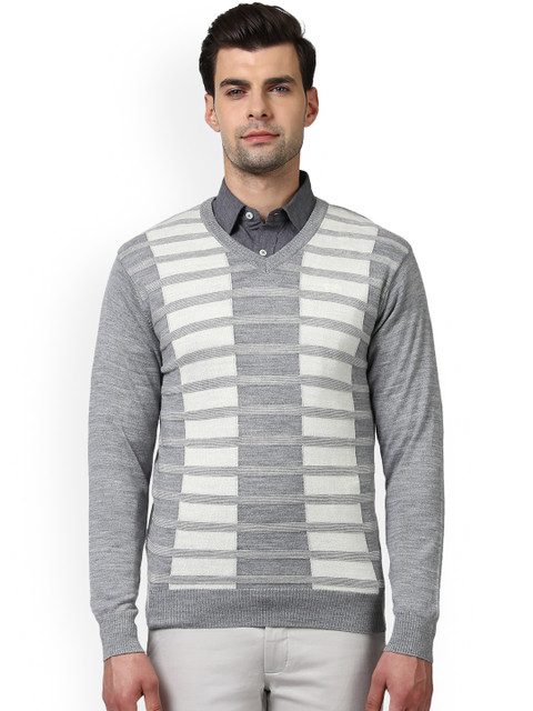 

ColorPlus Men Grey Striped Pullover