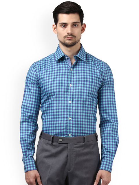 

Next Look Men Sea Green & Navy Blue Slim Fit Checked Semiformal Shirt