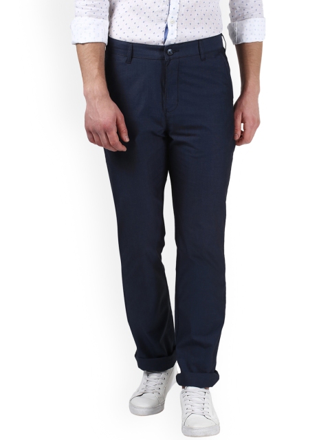 

Parx Men Navy Blue Solid Regular Trousers