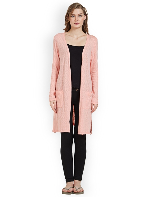 

Mystere Paris Peach-Coloured Solid Open Front Shrug