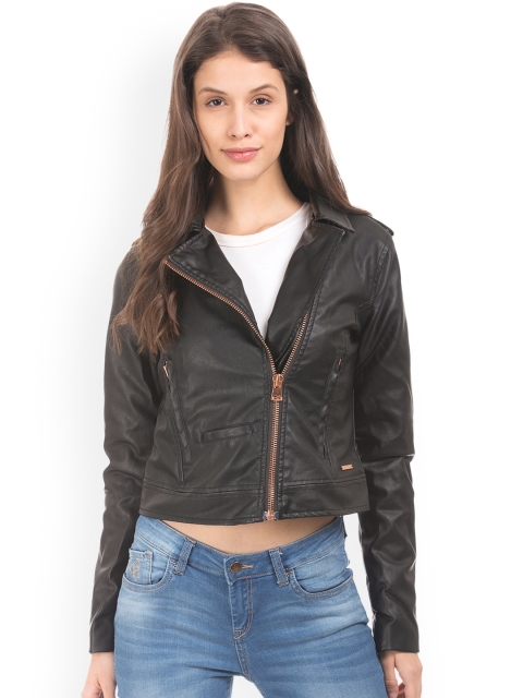 

Aeropostale Women Black Solid Biker Jacket